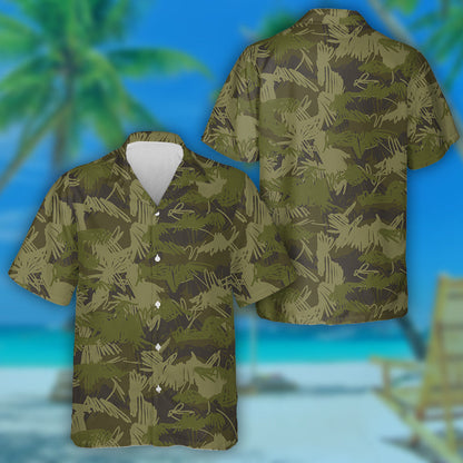 Hand Drawn Dark Green Plant Doodle Camo Pattern Hawaiian Shirt, Hawaiian Shirt Gift, Christmas Gift
