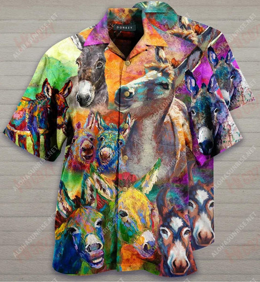Donkeys Make Me Smile Short Hawaiian Shirt Summer Short Sleeve Vintage Hawaiian Shirts Funny Hawaiian Shirts, Hawaiian Shirt Gift, Christmas Gift