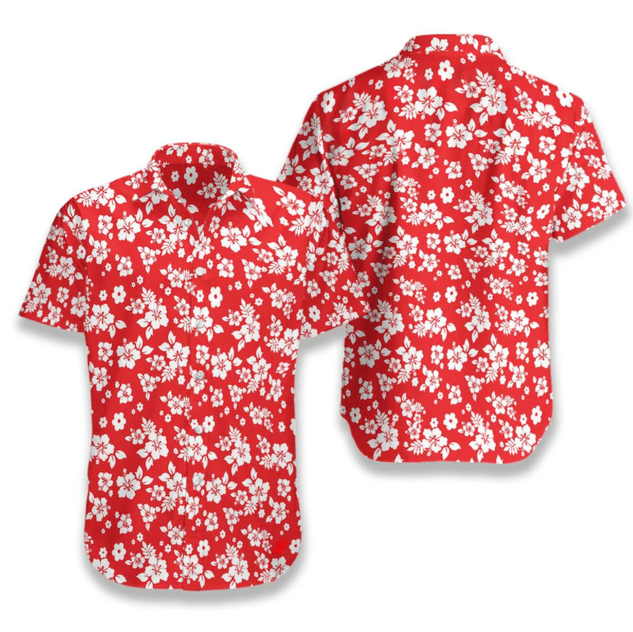 Floral Flower On Red Background Pattern Hawaiian Shirt,Hawaiian Shirt Gift, Christmas Gift