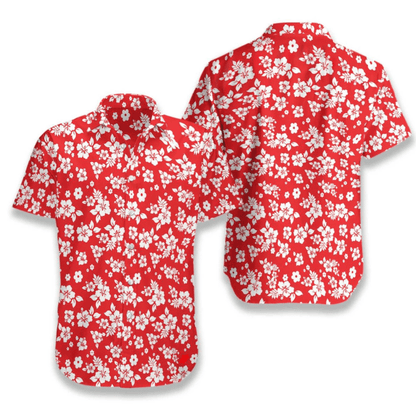 Floral Flower On Red Background Pattern Hawaiian Shirt,Hawaiian Shirt Gift, Christmas Gift