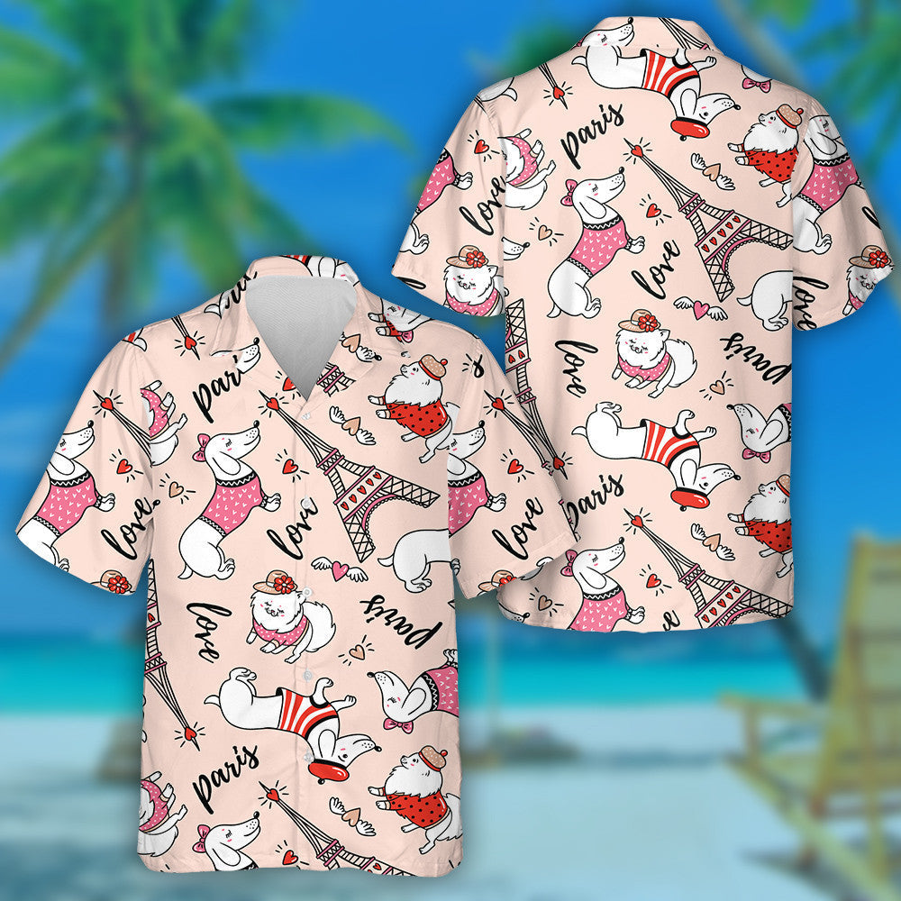 French Style Dog On Pink Background Hawaiian Shirt,Hawaiian Shirt Gift, Christmas Gift