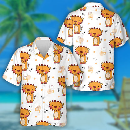 Sad Baby Lion With Small Heart And Polka Dot Hawaiian Shirt, Hawaiian Shirt Gift, Christmas Gift