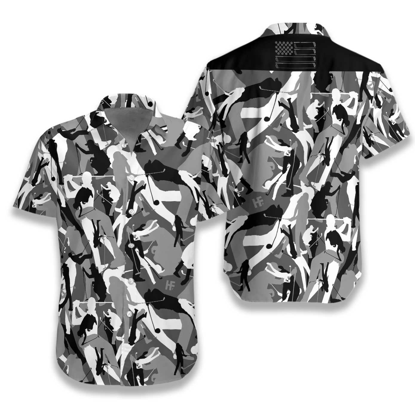 Golf Camouflage Pattern Black And White Design Hawaiian Shirt, Hawaiian Shirt Gift, Christmas Gift