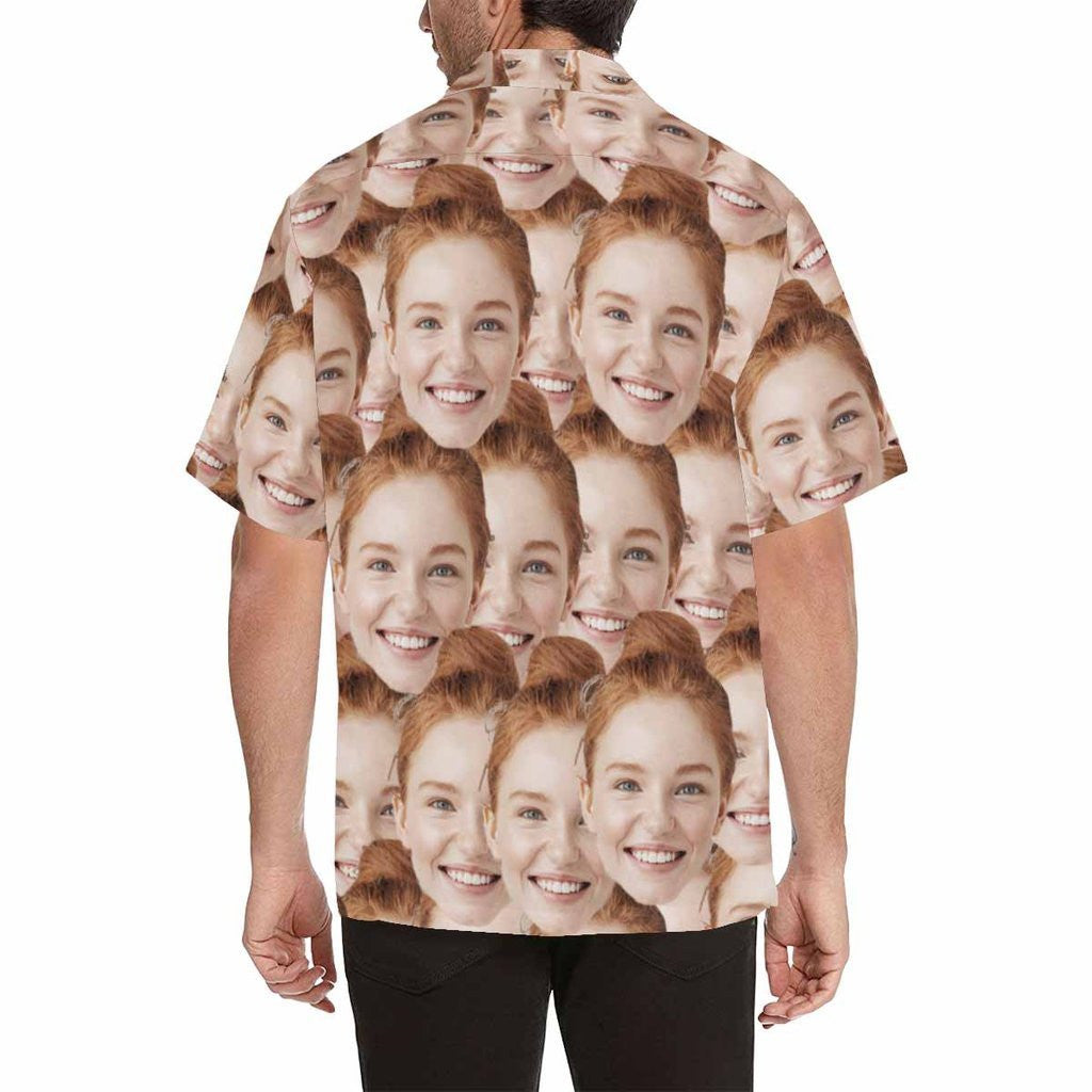 Face Seamless Overlap Theme Pretty Ornamental Custom Photo Hawaiian Shirt, Hawaiian Shirt Gift, Christmas Gift
