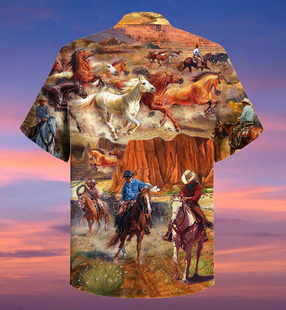 Cowboy Love Life Running Horses On Field Hawaiian Shirt, Hawaiian Shirt Gift, Christmas Gift