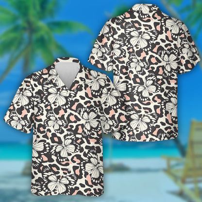Multicolor Butterfly On Leopard Trendy Animal Hawaiian Shirt,Hawaiian Shirt Gift, Christmas Gift