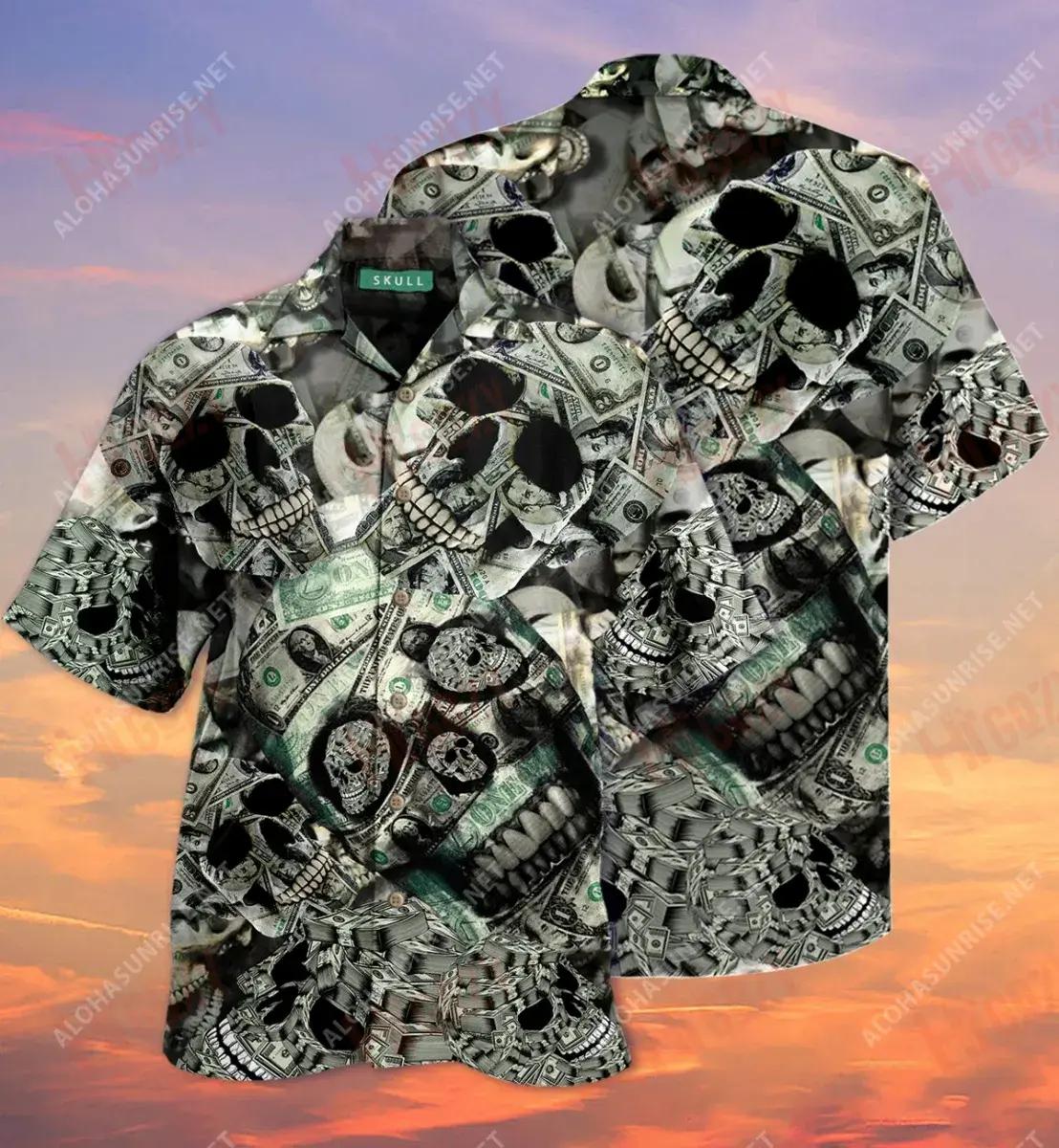 Skull Money Short Hawaiian Shirt Vacation Aloha Shirt Vintage Hawaiian Shirts Hawaiian Shirt Pattern, Hawaiian Shirt Gift, Christmas Gift