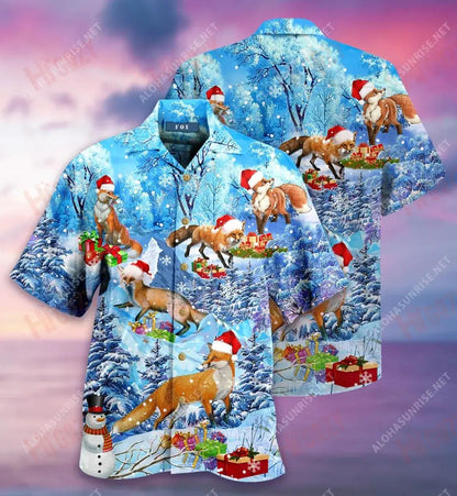 Merry Christmas Fox Short Hawaiian Shirt Hobbies Aloha Shirt Tactical Hawaiian Shirt Hawaiian Shirt Pattern, Hawaiian Shirt Gift, Christmas Gift