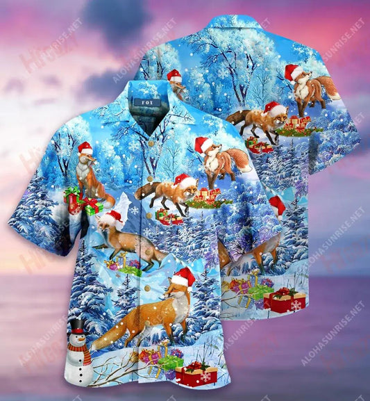 Merry Christmas Fox Short Hawaiian Shirt Hobbies Aloha Shirt Tactical Hawaiian Shirt Hawaiian Shirt Pattern, Hawaiian Shirt Gift, Christmas Gift