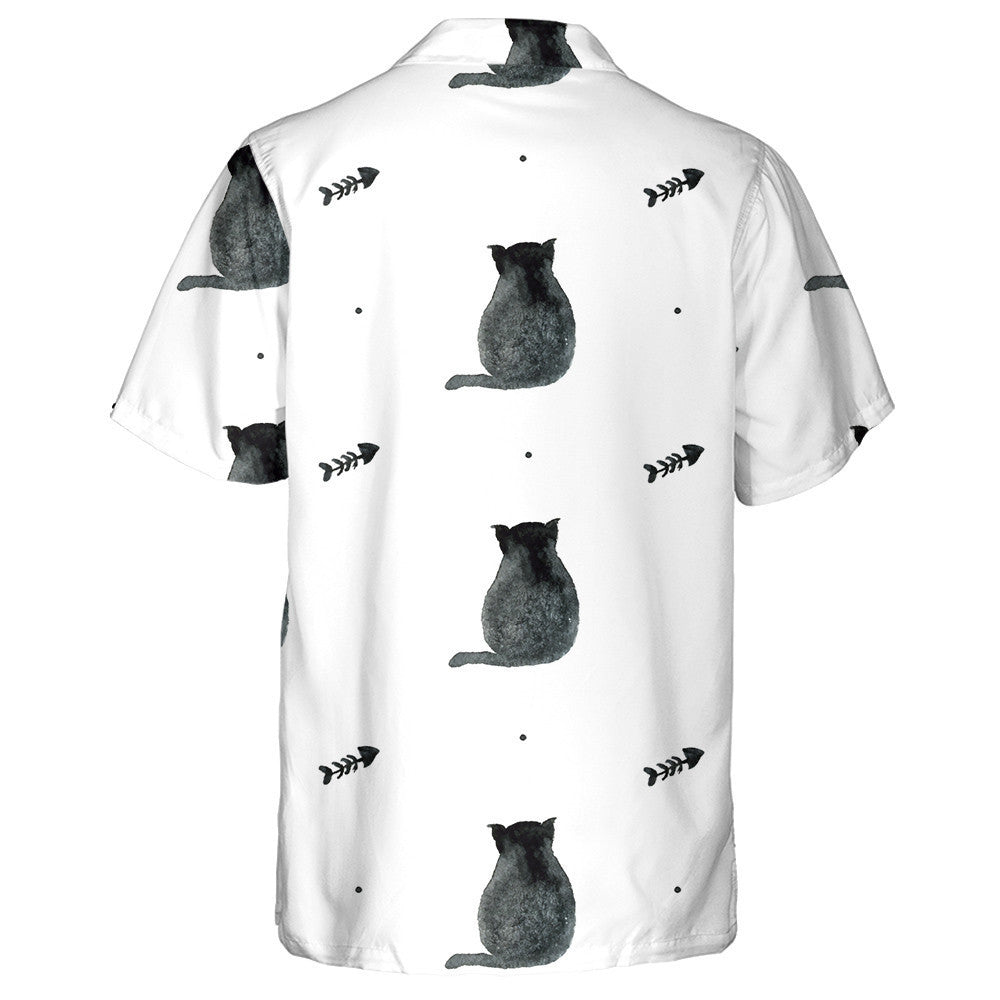 Watercolor Black Cats And Fish Bone On White Background Hawaiian Shirt, Hawaiian Shirt Gift, Christmas Gift