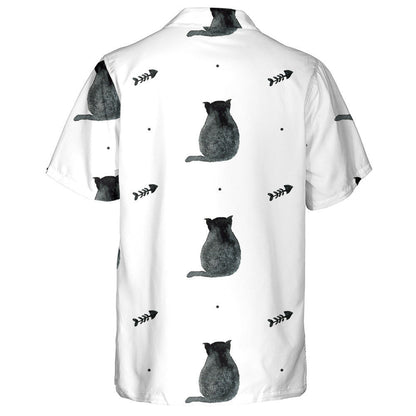 Watercolor Black Cats And Fish Bone On White Background Hawaiian Shirt, Hawaiian Shirt Gift, Christmas Gift