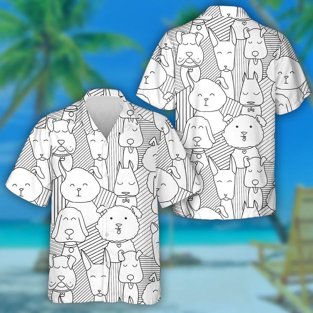 Cartoon Hand Drawn Dog Doodle Isolated Background Hawaiian Shirt, Hawaiian Shirt Gift, Christmas Gift