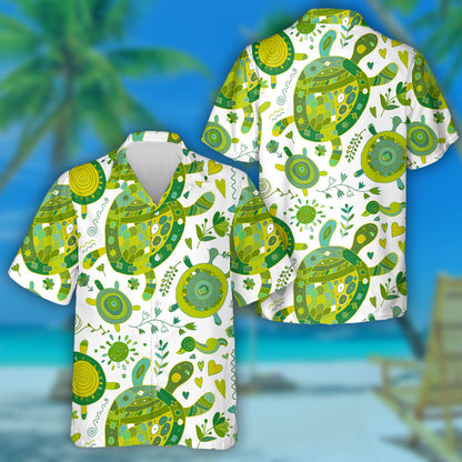 Funny Family Turtle With Chidren On White Hawaiian Shirt, Hawaiian Shirt Gift, Christmas Gift