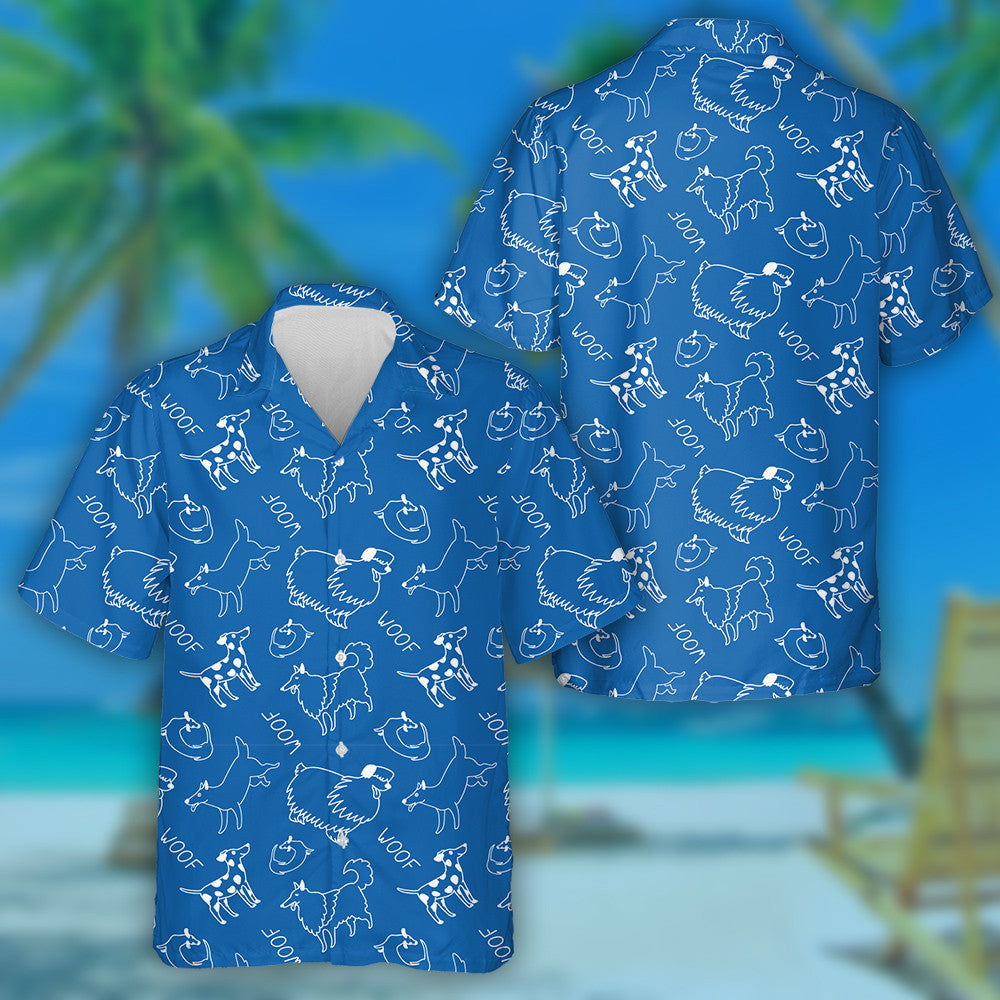 Cartoon Doodle Style Dogs Collie And Bobtail Hawaiian Shirt, Hawaiian Shirt Gift, Christmas Gift