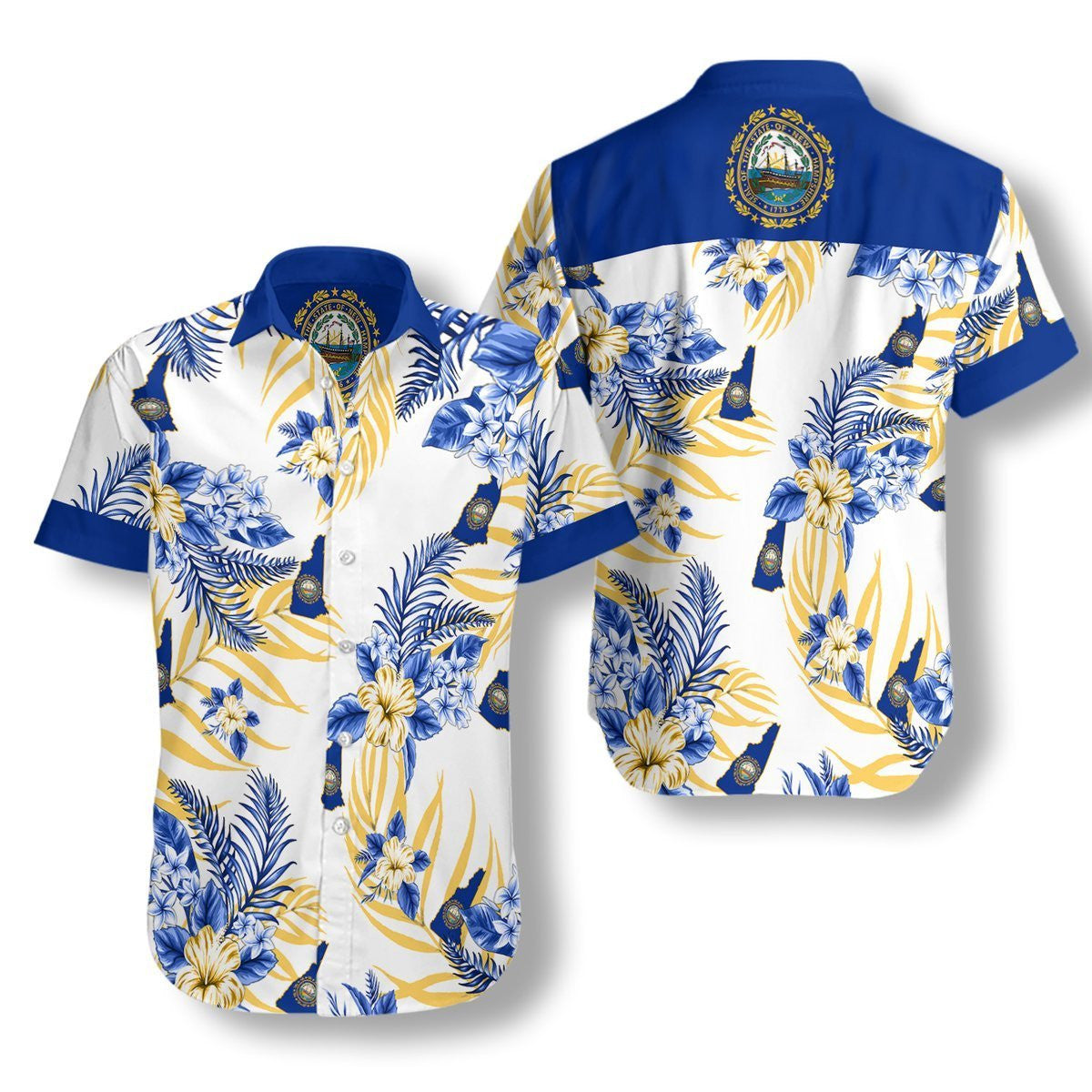 Palm Leaf Blue And New Hampshire Proud Background Hawaiian Shirt, Hawaiian Shirt Gift, Christmas Gift
