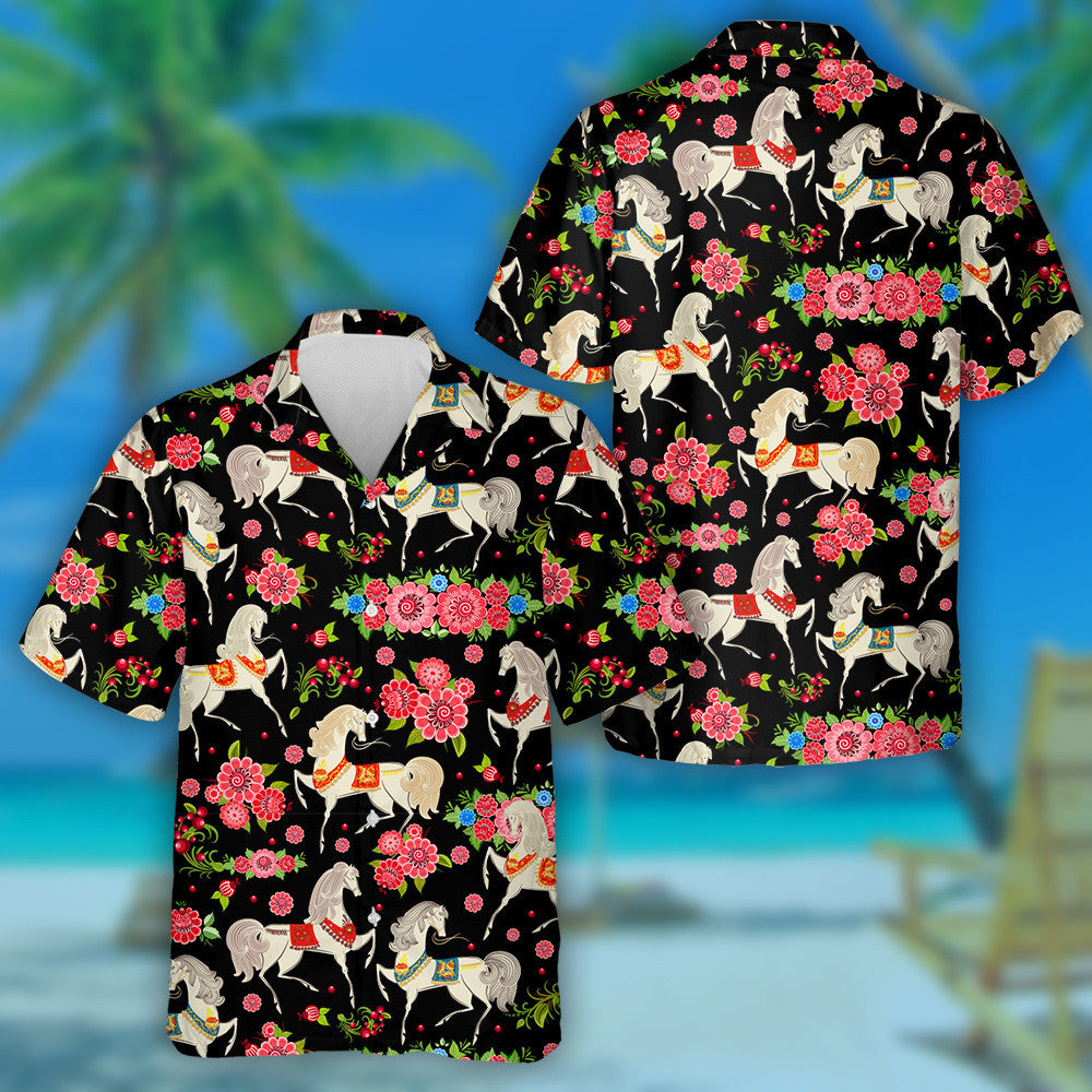 The Bright Beautiful Horses In Flowers Hawaiian Shirt,Hawaiian Shirt Gift, Christmas Gift