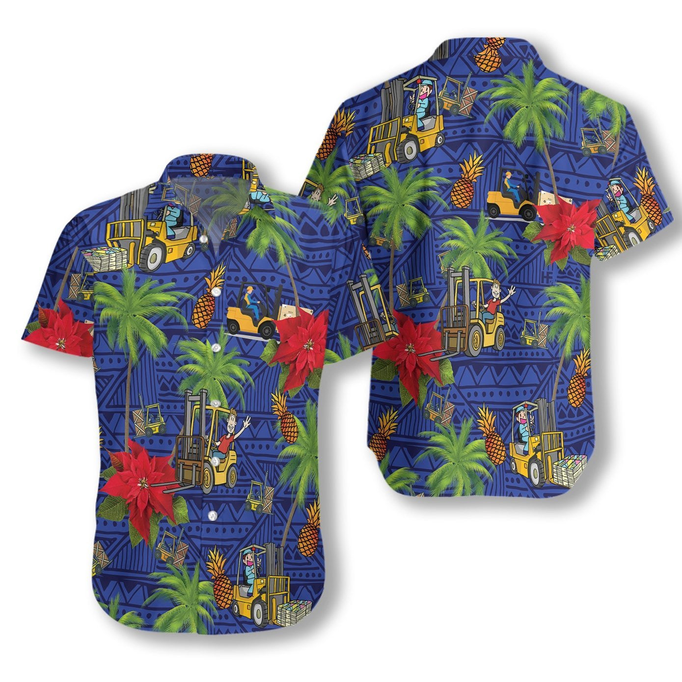 Forklift Life On Medium Blue Design Hawaiian Shirt,Hawaiian Shirt Gift, Christmas Gift