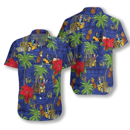 Forklift Life On Medium Blue Design Hawaiian Shirt,Hawaiian Shirt Gift, Christmas Gift