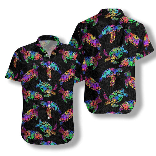 Boho Style Sea Turtle Pattern Hawaiian Shirt, Hawaiian For Gift