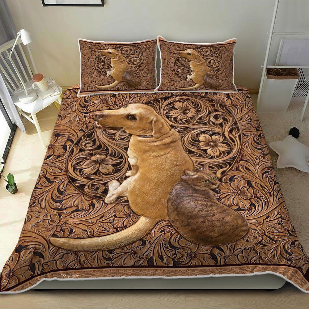 Dog And Cat Wood Sculpture Quilt Bedding Set  Bedroom Set Bedlinen 3D ,Bedding Christmas Gift,Bedding Set Christmas