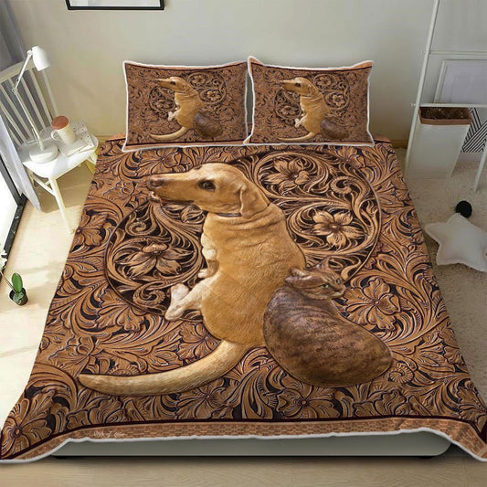 Dog And Cat Wood Sculpture Quilt Bedding Set  Bedroom Set Bedlinen 3D ,Bedding Christmas Gift,Bedding Set Christmas