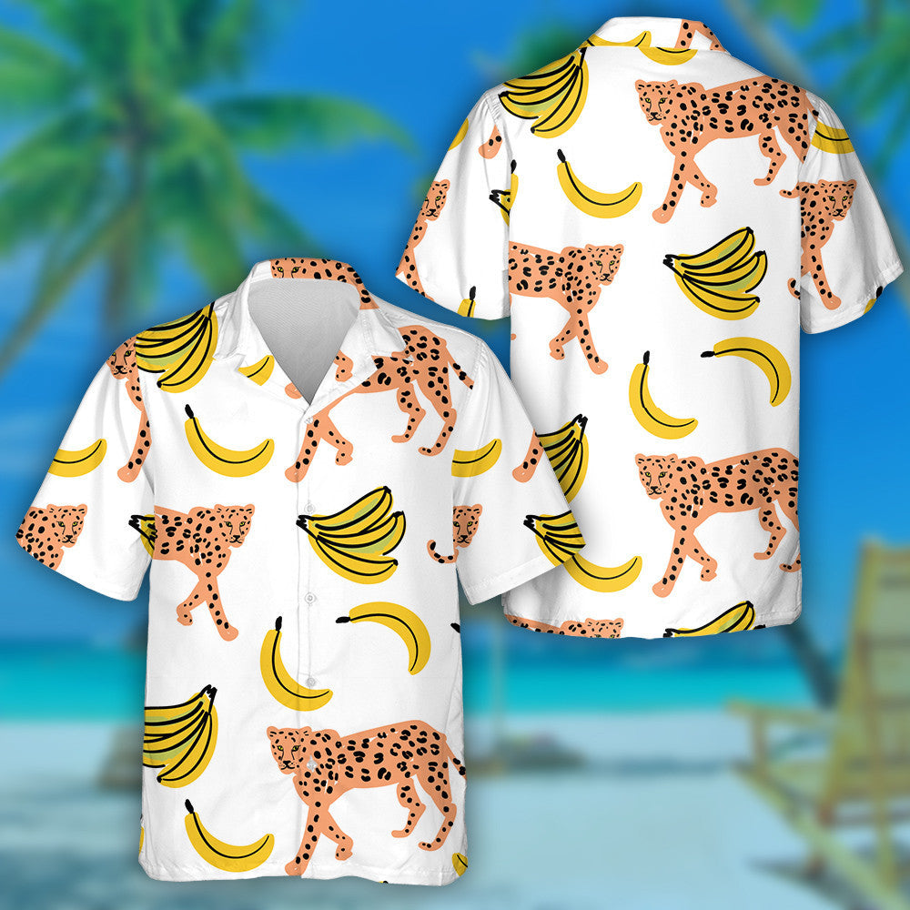 Wild Animals Leopard Yellow Banana On The White Background Hawaiian Shirt, Hawaiian Shirt Gift, Christmas Gift