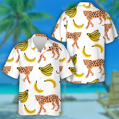 Wild Animals Leopard Yellow Banana On The White Background Hawaiian Shirt, Hawaiian Shirt Gift, Christmas Gift
