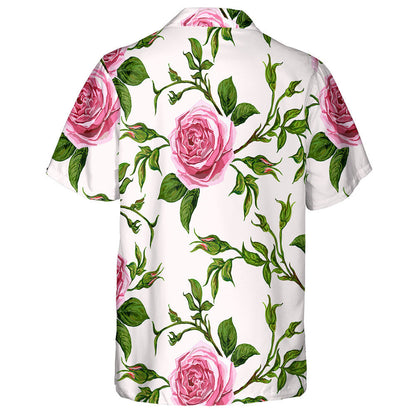Japanese Rose Branches On White Cream Background Design Hawaiian Shirt , Hawaiian Shirt Gift, Christmas Gift