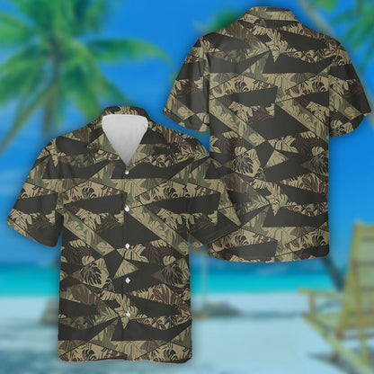 Vivid Tropical Palm Leaves Geometric Camo Green Pattern Hawaiian Shirt, Hawaiian Shirt Gift, Christmas Gift