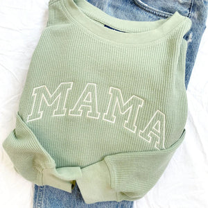 Waffle Knit Mama Crewneck Sweatshirt, Embroidered Mama Sweatshirt