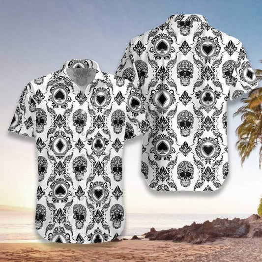 Casino And Black Skull Pattern Hawaiian Shirt, Hawaiian For Gift