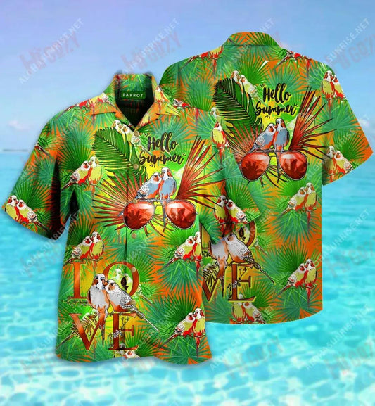 Tropical Parrot Couple Short Hawaiian Shirt Summer Tropical Shirts Tactical Hawaiian Shirt Hawaiian Shirts For Women, Hawaiian Shirt Gift, Christmas Gift