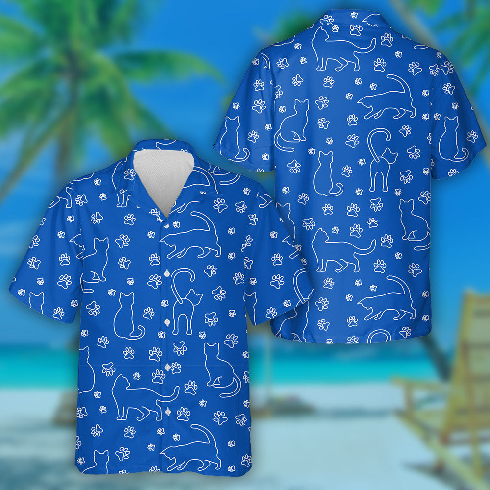 Fun Cat And Paw On Blue Animal Background Hawaiian Shirt, Hawaiian Shirt Gift, Christmas Gift
