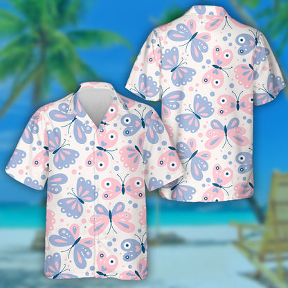 Beautiful Girly With Cute Butterflies On White Hawaiian Shirt, Hawaiian Shirt Gift, Christmas Gift