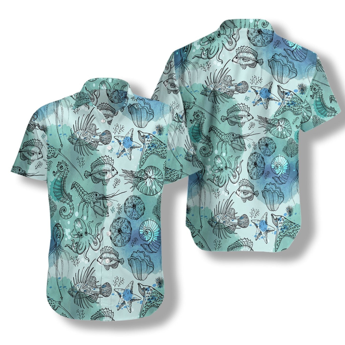 Fish And Deep Water Living Pattern Hawaiian Shirt,Hawaiian Shirt Gift, Christmas Gift