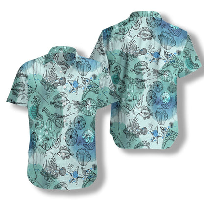 Fish And Deep Water Living Pattern Hawaiian Shirt,Hawaiian Shirt Gift, Christmas Gift