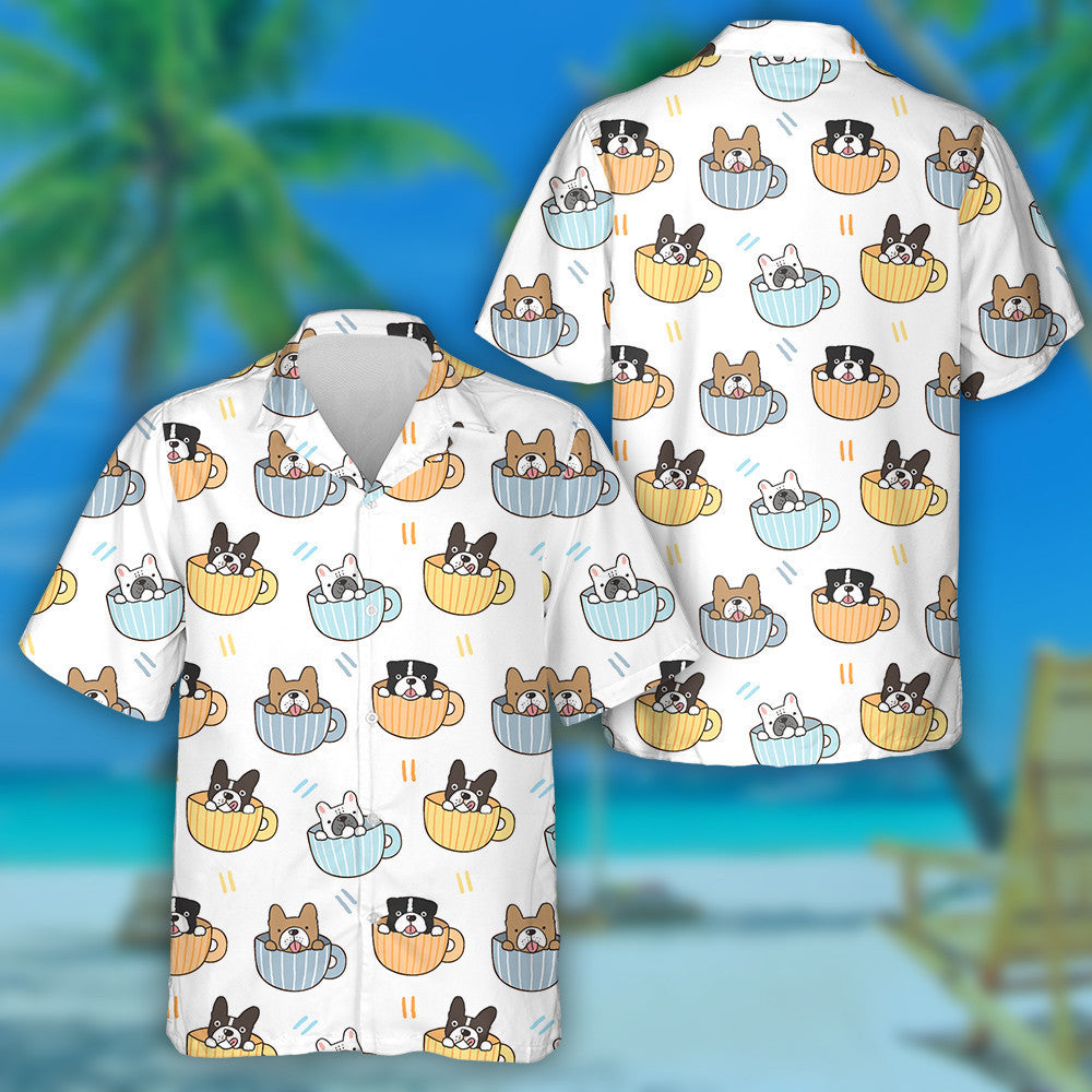 Cute Bulldog In Coffee Cup On White Background Hawaiian Shirt, Hawaiian Shirt Gift, Christmas Gift