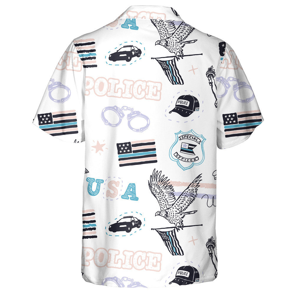 Retro USA Police Flag Eagle Liberty Statue Pattern Hawaiian Shirt, Hawaiian Shirt Gift, Christmas Gift