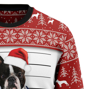 I Knocked Over The Christmas Tree Boston Terrier Ugly Sweater, Christmas Ugly Sweater