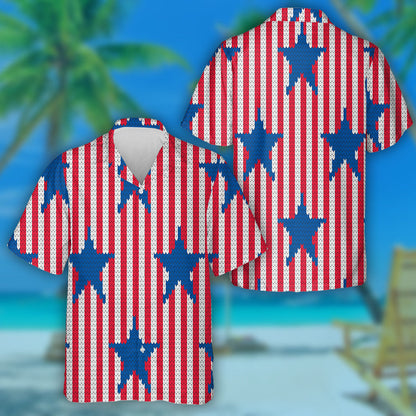 Knitted Style USA Stripes 4th Of July Pattern Hawaiian Shirt, Hawaiian Shirt Gift, Christmas Gift