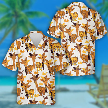 Sad Lion With Yellow Palm Tree And Grass Hawaiian Shirt, Hawaiian Shirt Gift, Christmas Gift