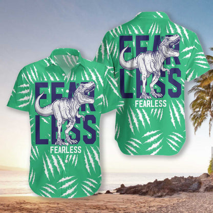 T-Rex Dinosaur On Green Background Pattern Hawaiian Shirt, Hawaiian Shirt Gift, Christmas Gift