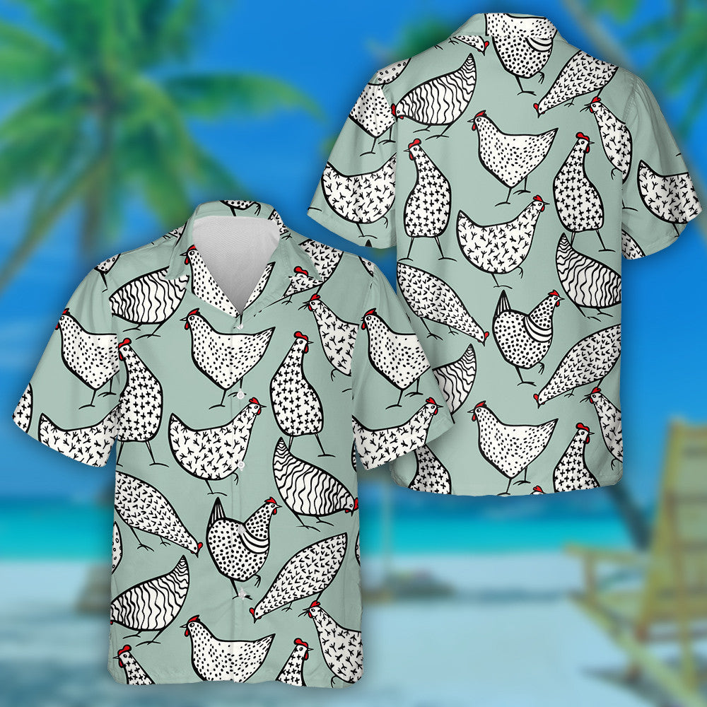 Funny Chicken With Red Crest On Blue Background Hawaiian Shirt, Hawaiian Shirt Gift, Christmas Gift