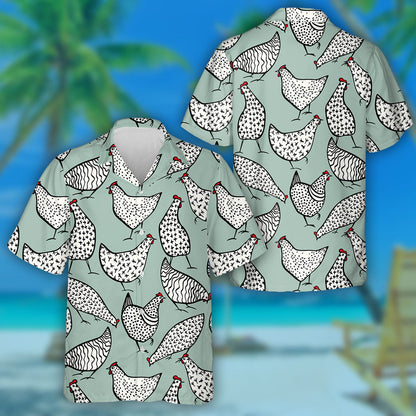 Funny Chicken With Red Crest On Blue Background Hawaiian Shirt, Hawaiian Shirt Gift, Christmas Gift