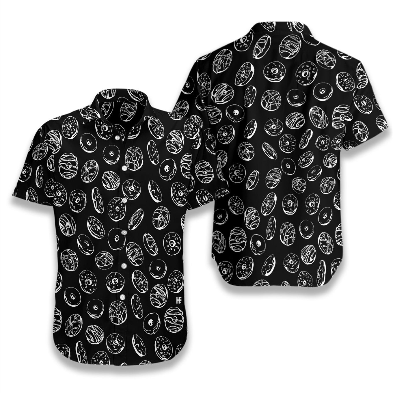 Donut On Black Background Pattern Hawaiian Shirt, Hawaiian Shirt Gift, Christmas Gift