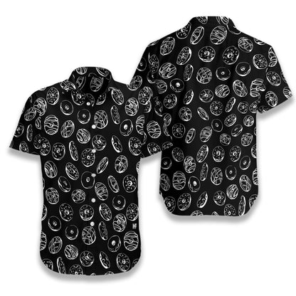 Donut On Black Background Pattern Hawaiian Shirt, Hawaiian Shirt Gift, Christmas Gift