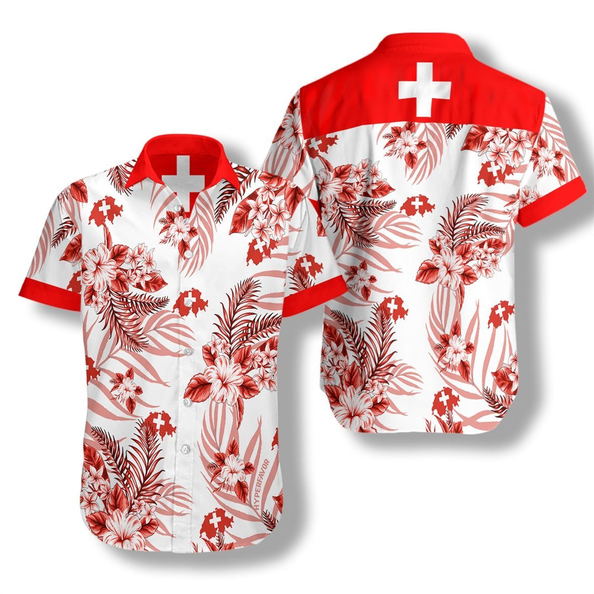 Switzerland With White Background Pattern Hawaiian Shirt, Hawaiian Shirt Gift, Christmas Gift