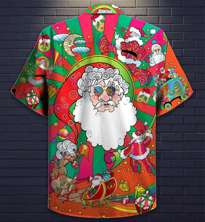 Hippie Santa Claus Merry Christmas Vintage Style Design Hawaiian Shirt, Hawaiian Shirt Gift, Christmas Gift