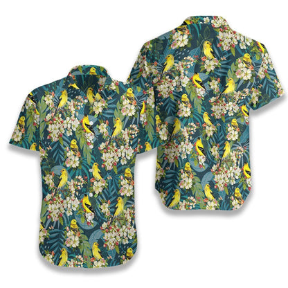 Goldfinches And Apple Blossoms Painting Art Pattern Hawaiian Shirt, Hawaiian Shirt Gift, Christmas Gift