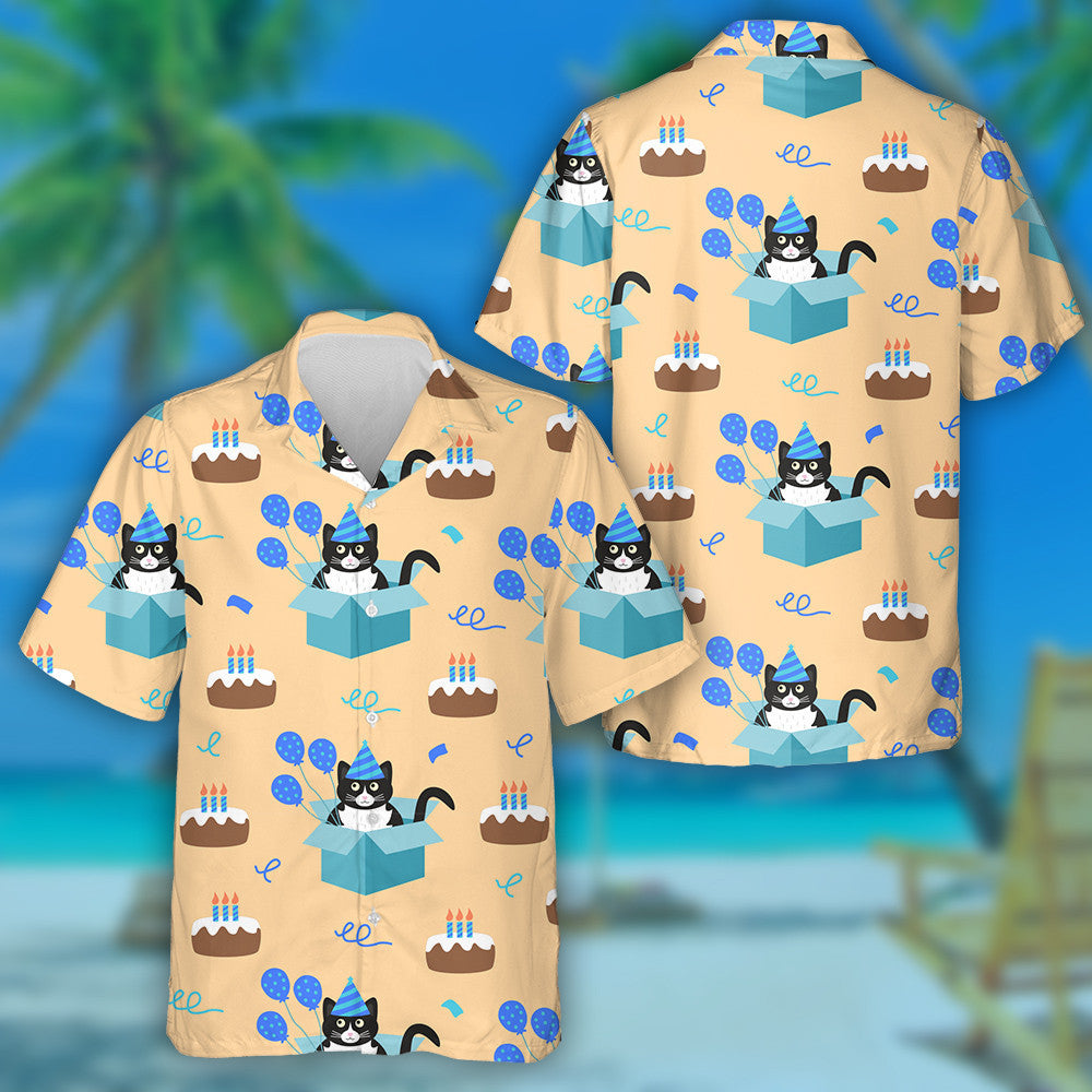 Cute Black Cat Sitting In A Cardboard Box Hawaiian Shirt, Hawaiian Shirt Gift, Christmas Gift